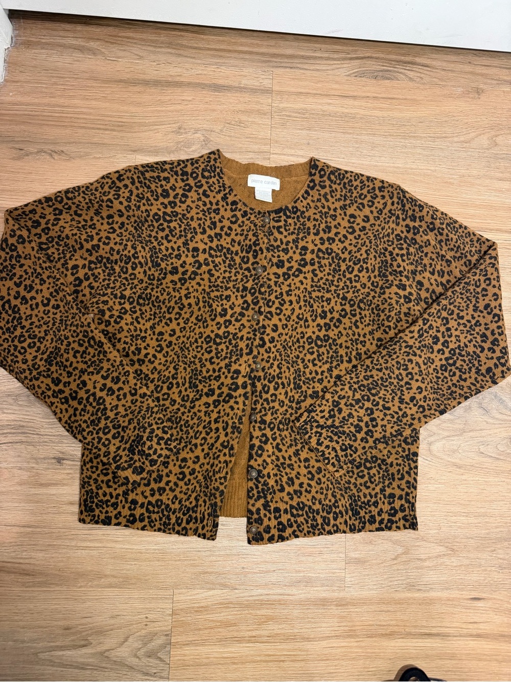 vintage Pierre Cardin leopard-print lambswool cardigan-Size L